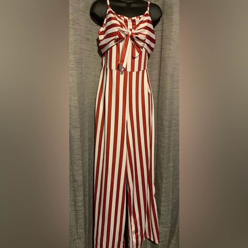 Red, wine, and white 2XL women’s jumpsuit. NWOT
